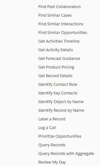 Agentforce Default Standard Action List